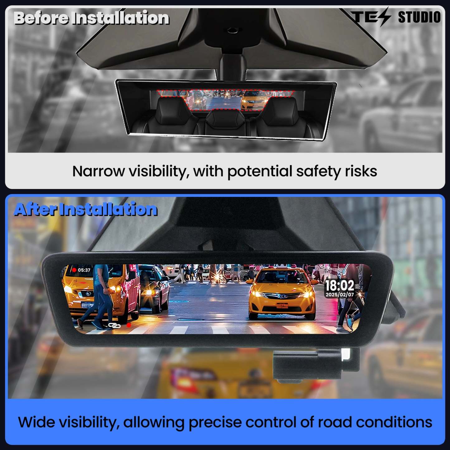 Streaming Rearview Mirror S8 Plus Front And Rear Dual Recording Digital APP Version For Tesla Cybertruck