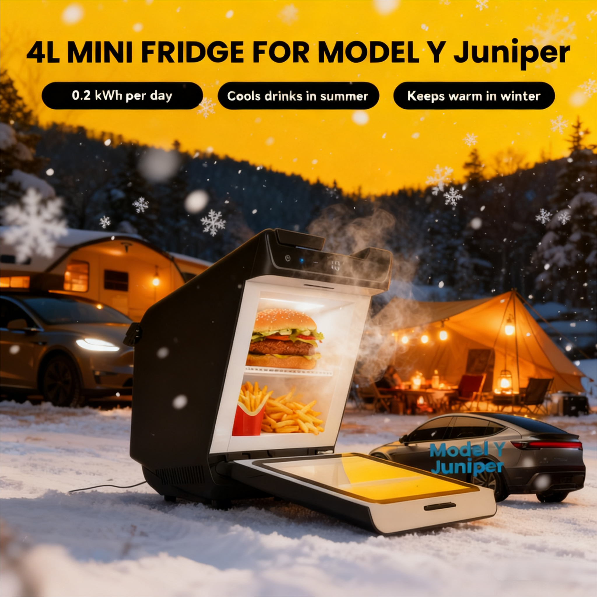 Tesstudio 4L Center Console Freezer For Tesla Model Y Juniper (2025.3+) Refrigerator | Winter Warm Foods