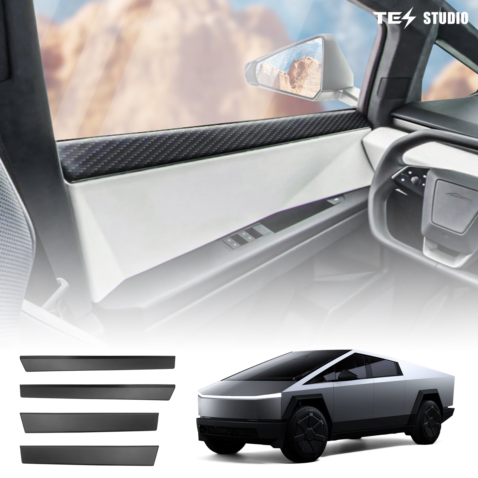 [Real Carbon Fiber] Tesla Cybertruck Accessories Door Panel Covers Premium Front & Rear Upper Overlays Tesstudio?