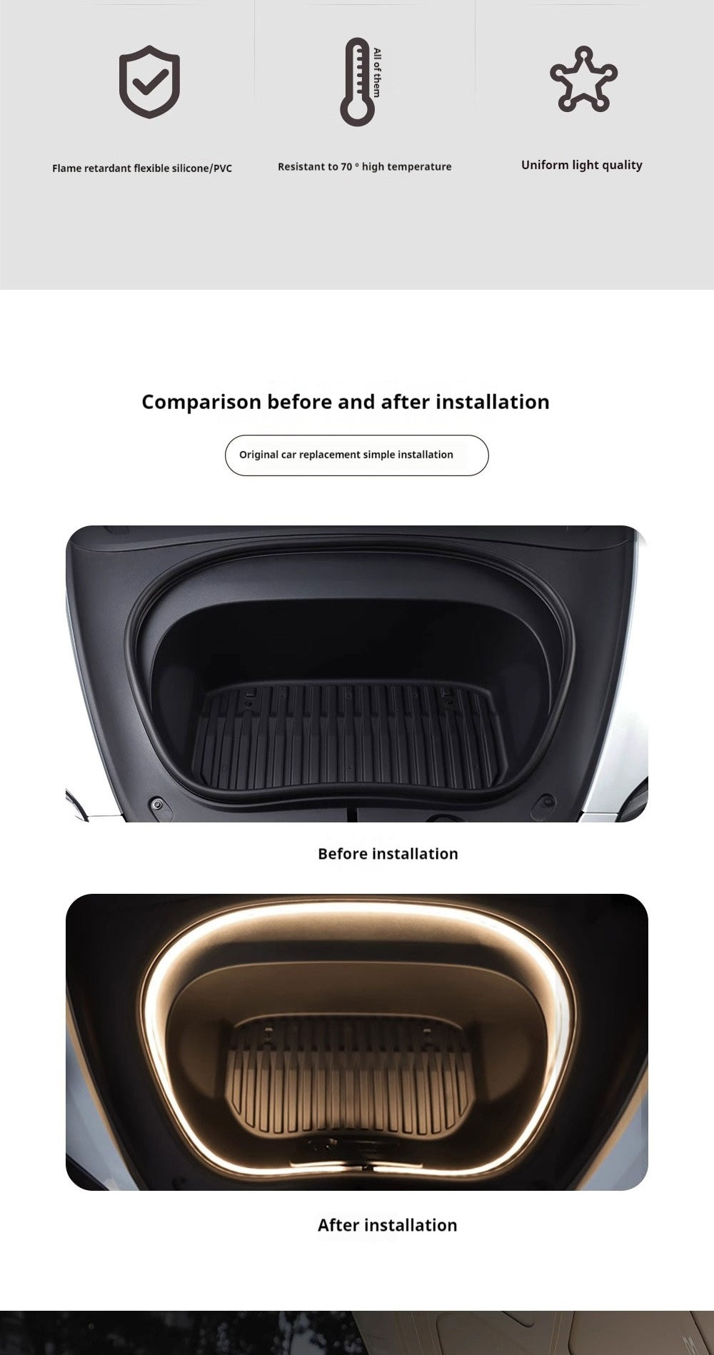 Tesla Model 3 Highland Frunk LED Strip Lights Tesla Accessories Model 3 Highland Front Trunk Ambient Lights Tesstudio?