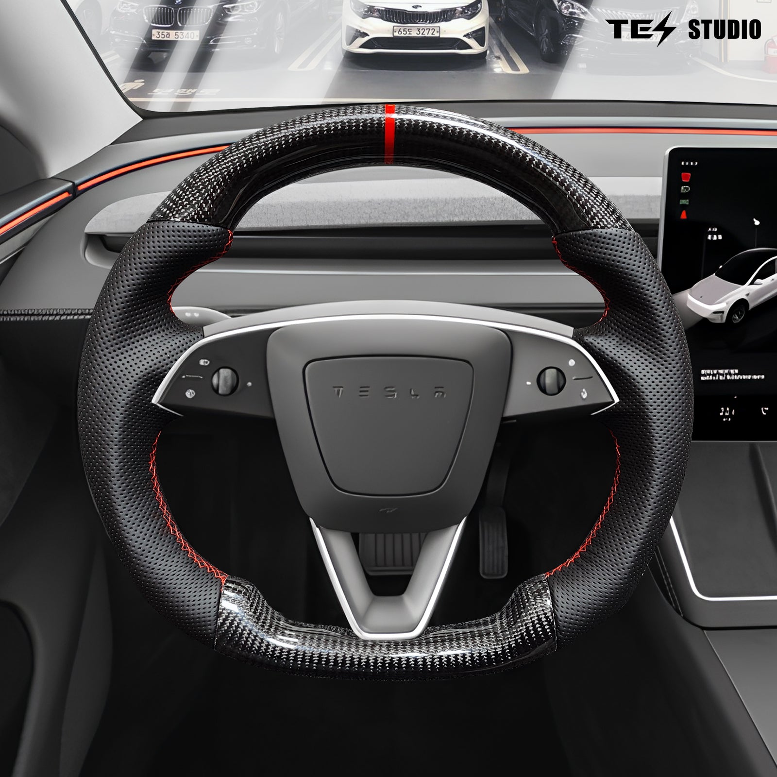 Tesla Model Y Juniper Steering Wheel Round Carbon Fiber Design Sport Styel Tesstudio?
