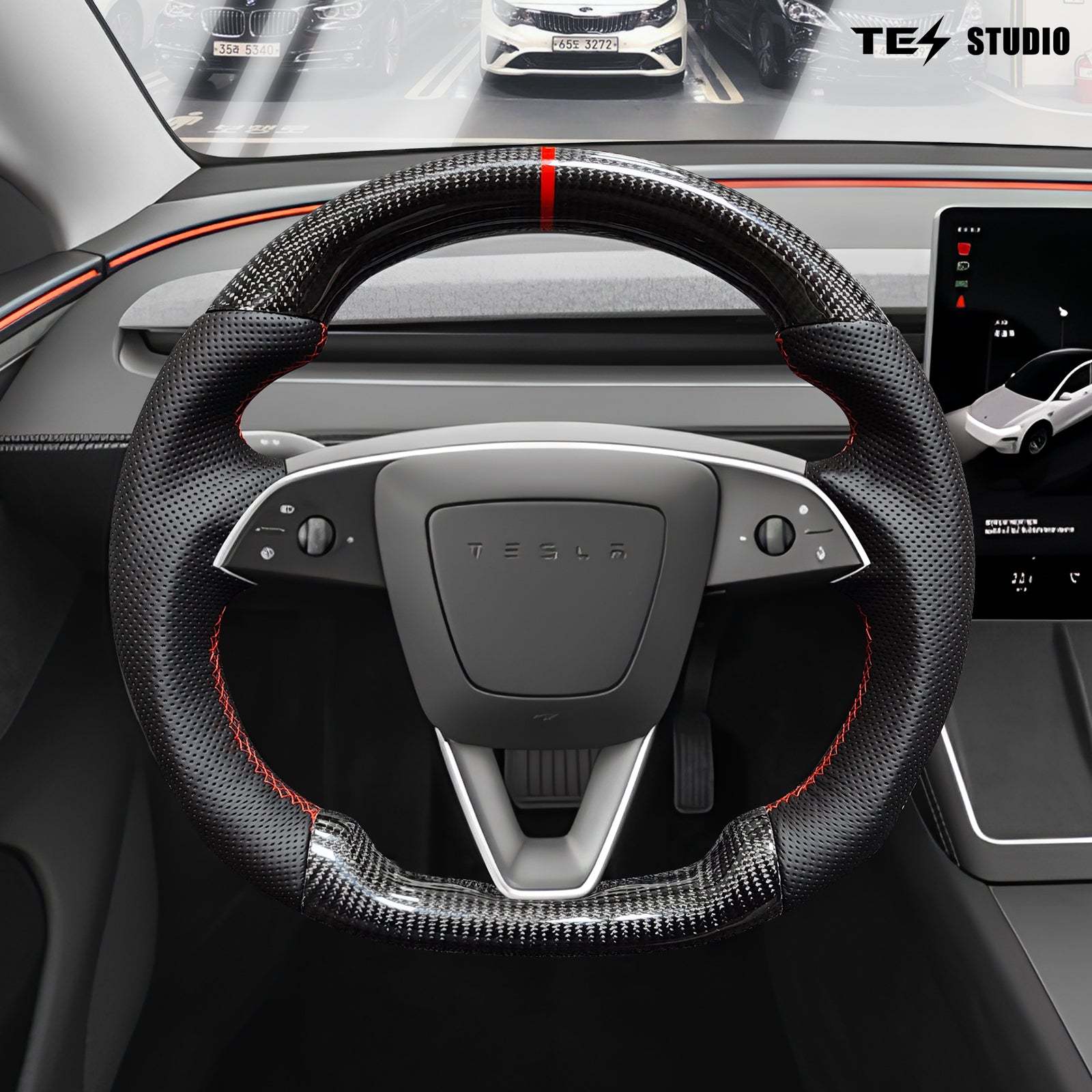 Tesla Model Y Juniper Steering Wheel Round Carbon Fiber Design Sport Styel Tesstudio?