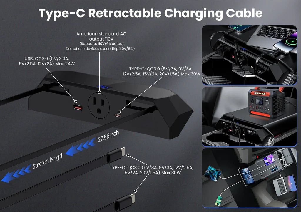 Center Console 110V/USB Charger Hub Outlet With 110V(AC)/5V For Tesla Cybertruck