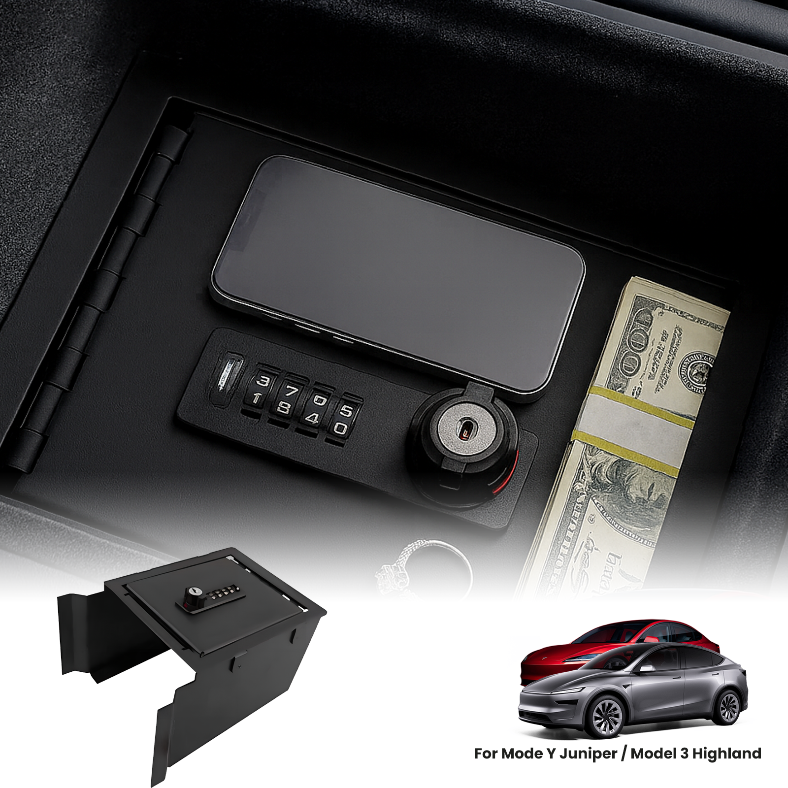 Tesstudio Tesla Center Console LockBox for Model 3 Highland & Model Y Juniper �C Secure Storage