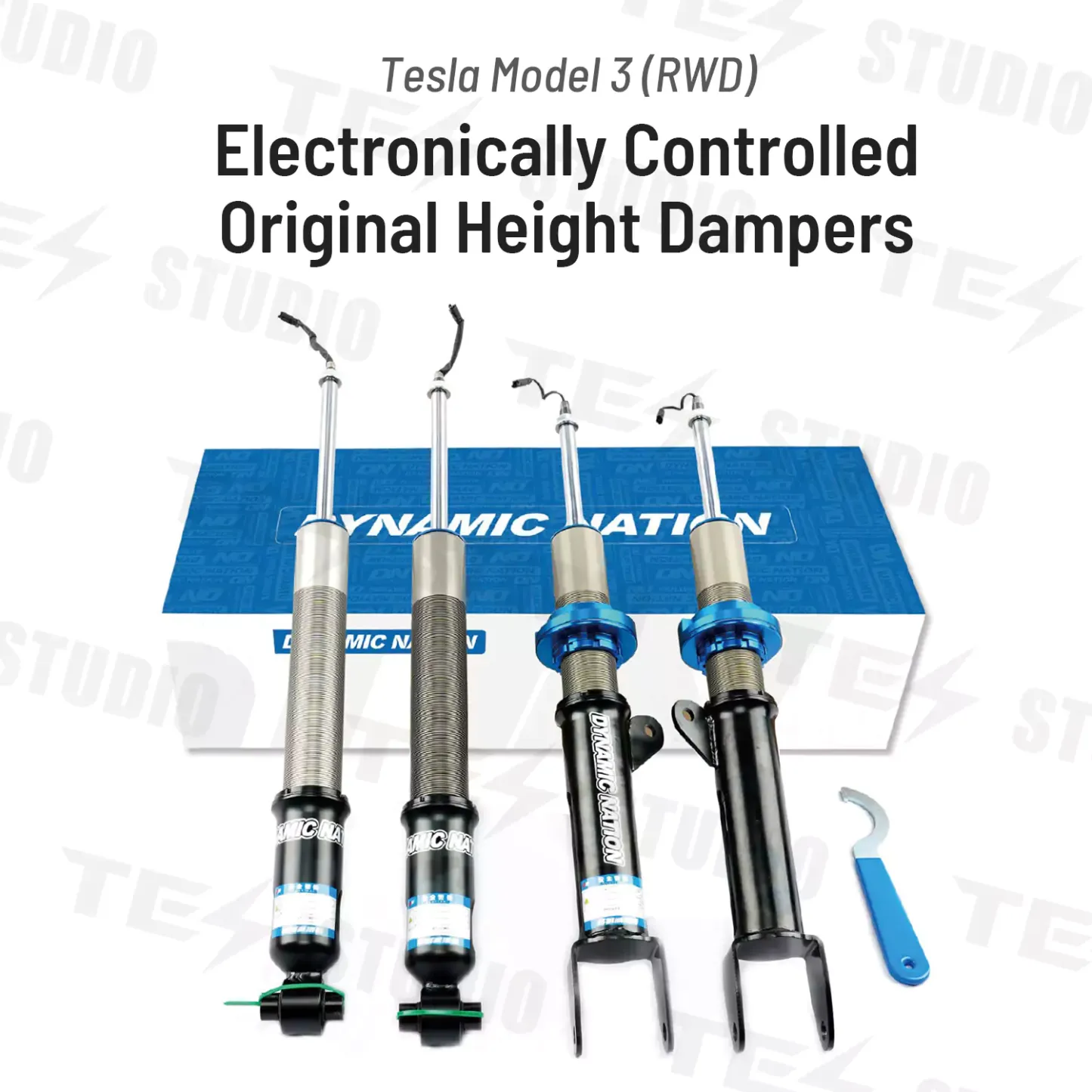 Tesstudio Tesla Model 3 Electric Control Coilovers - Adjustable and Active Suspension System