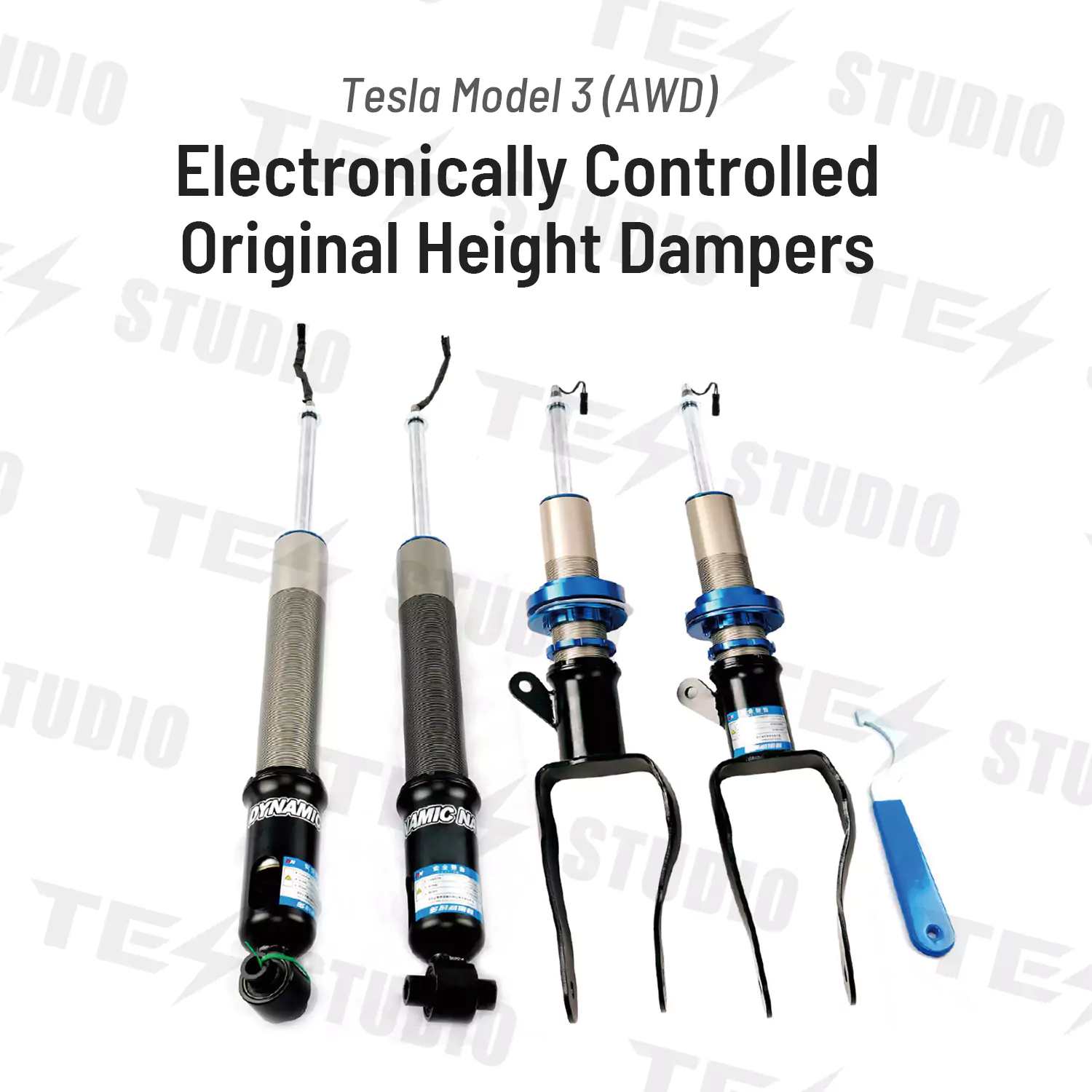 Tesstudio Tesla Model 3 Electric Control Coilovers - Adjustable and Active Suspension System