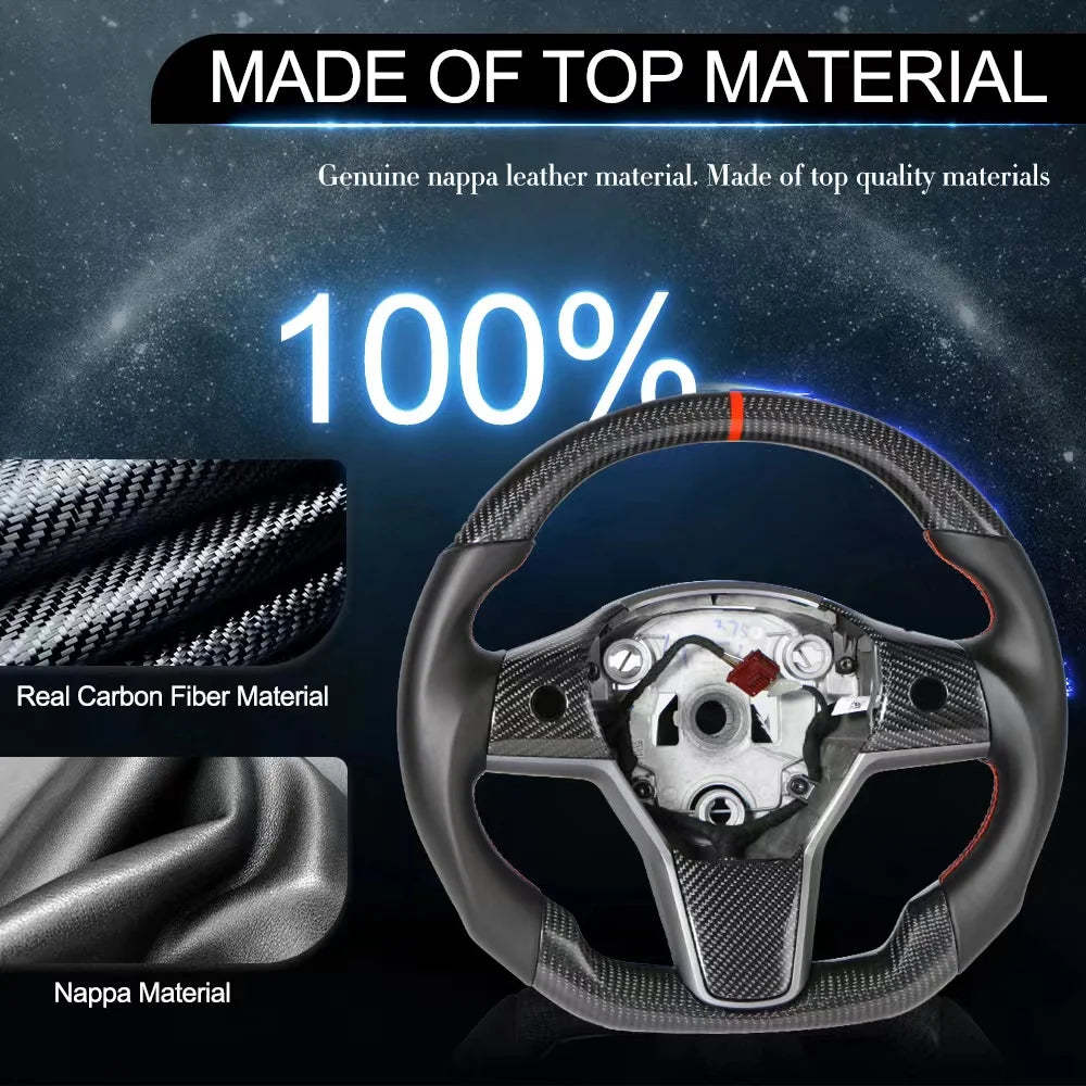 Model 3/Y Napa Carbon Fiber Steering Wheel Custom-Tes studioSteering Wheel,Model Y interior,Model 3 interior,Model Y,Model 3tesla accessories
