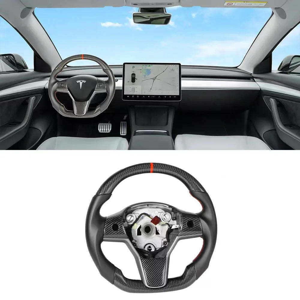 Model 3/Y Napa Carbon Fiber Steering Wheel Custom-Tes studioSteering Wheel,Model Y interior,Model 3 interior,Model Y,Model 3tesla accessories