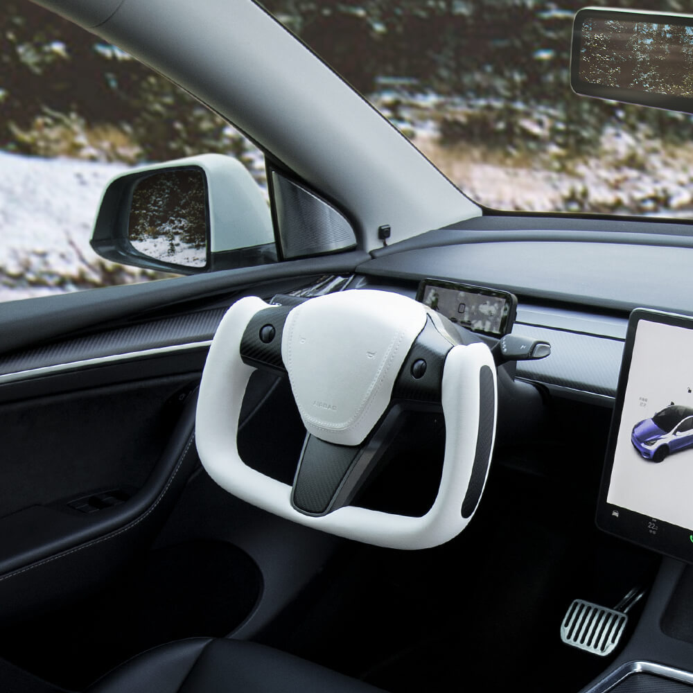 Model 3/Y Carbon Fiber Classic Yoke Style Steering Wheel-Tes studioSteering Wheel,Model Y,Model 3,Model 3 interior,Model Y interiortesla accessories