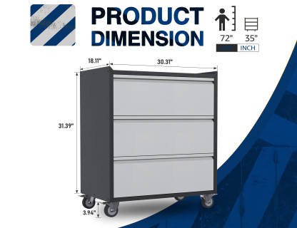 3 Drawer Metal Rolling Garage Storage Cabinet