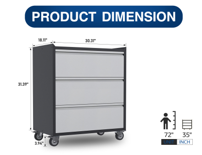 3 Drawer Metal Rolling Garage Storage Cabinet