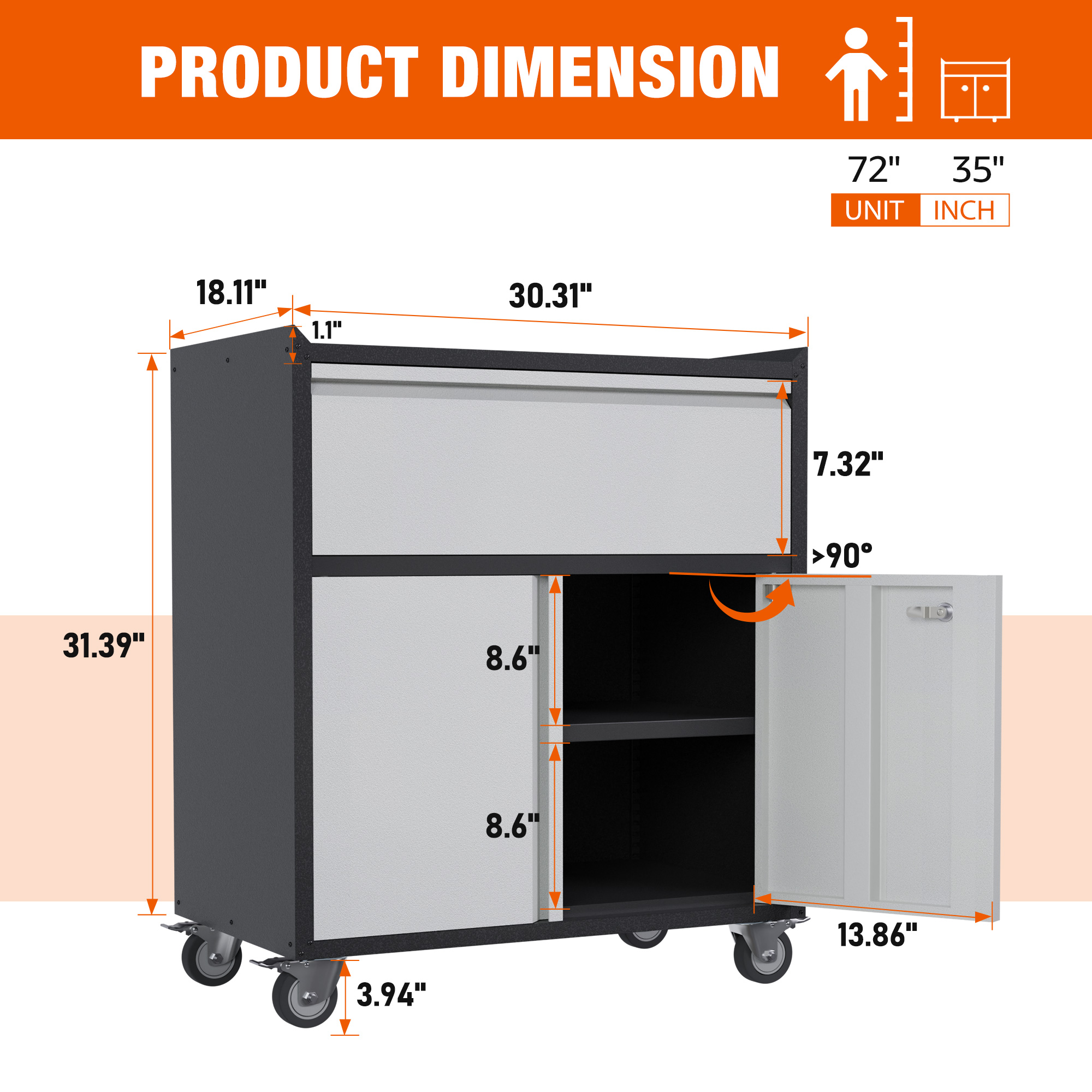 Rolling Metal Storage Cabinet with Adjustable Shelves