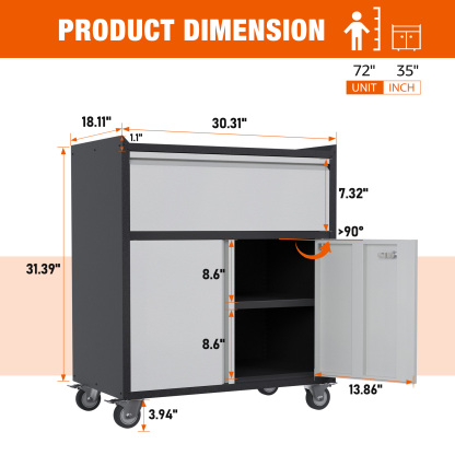 Rolling Metal Storage Cabinet with Adjustable Shelves