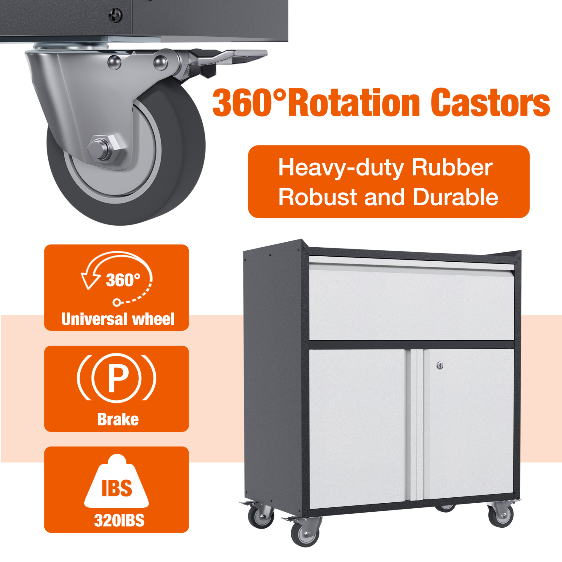 Rolling Metal Storage Cabinet with Adjustable Shelves