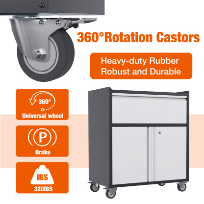 Rolling Metal Storage Cabinet with Adjustable Shelves