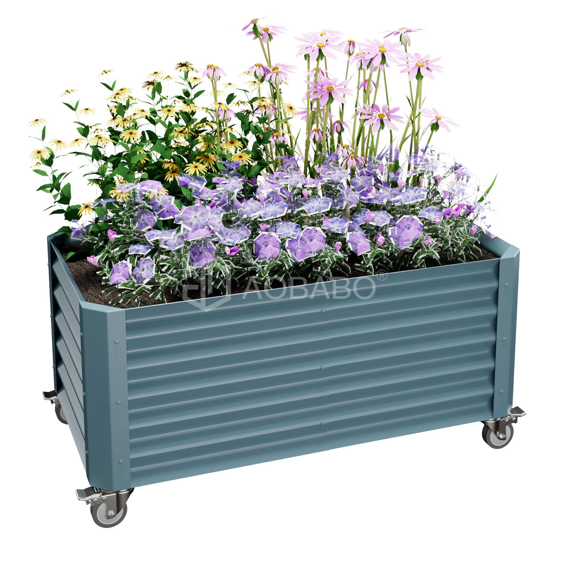 Premium Outdoor Raised Garden Bed Planter Box for Flowers and Herbs – Heavy Duty Metal Planter with Wheeled Base, Ideal for Patio, Balcony & Urban Gardening
