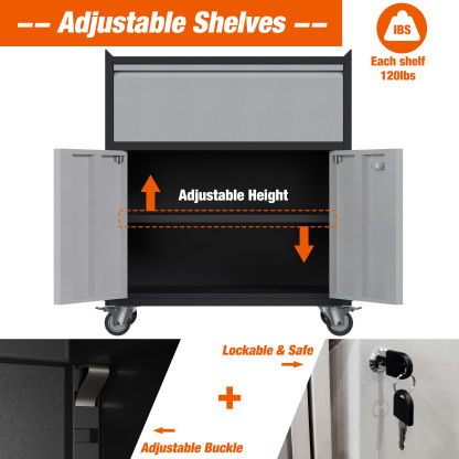 Rolling Metal Storage Cabinet with Adjustable Shelves