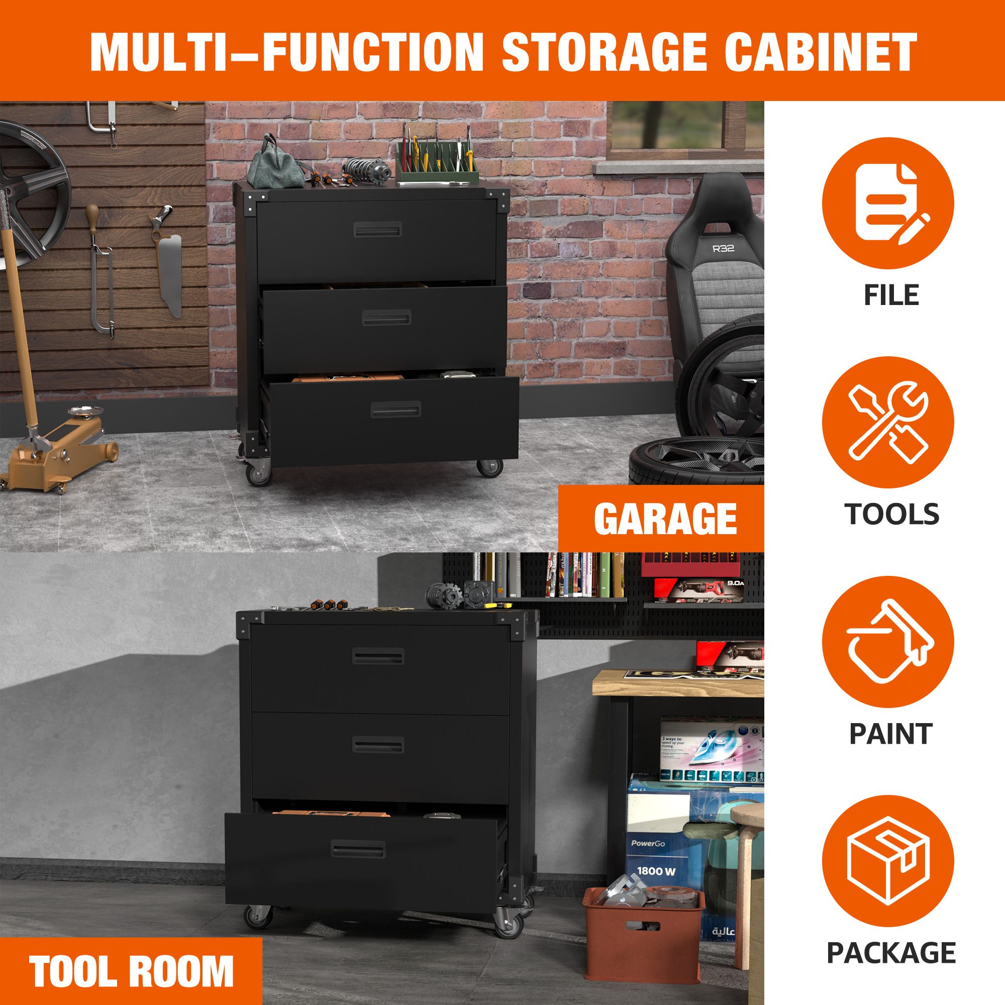 Steel Tool Chest Metal Storage Cabinet with Wheels