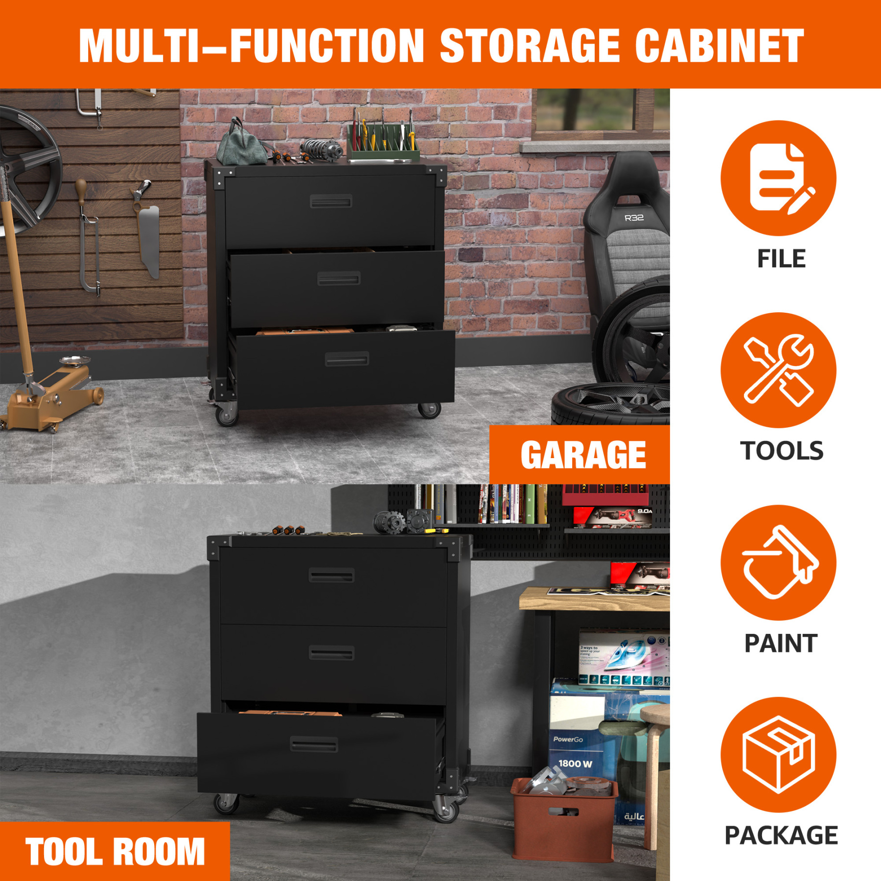 Steel Tool Chest Metal Storage Cabinet with Wheels