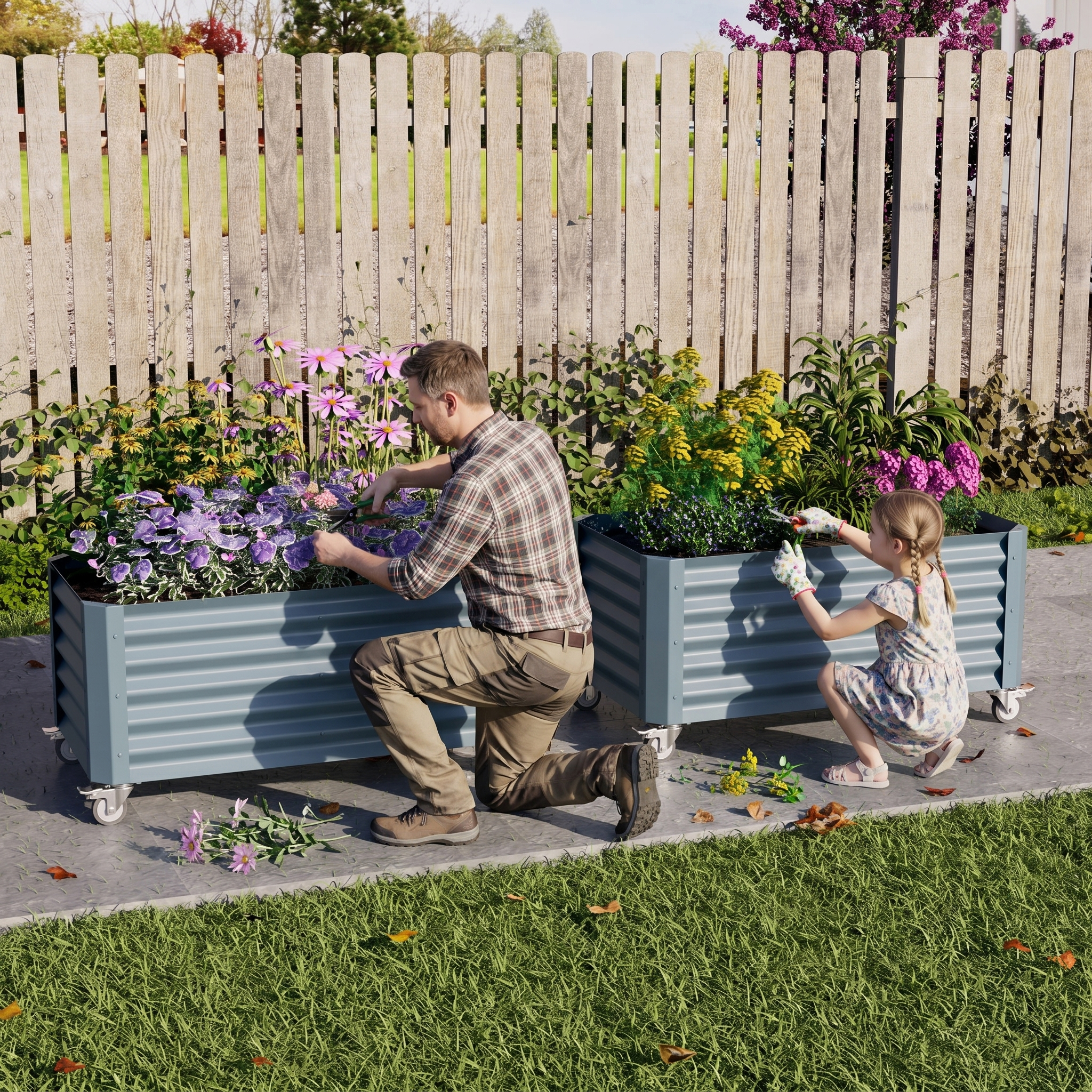 Premium Outdoor Raised Garden Bed Planter Box for Flowers and Herbs – Heavy Duty Metal Planter with Wheeled Base, Ideal for Patio, Balcony & Urban Gardening