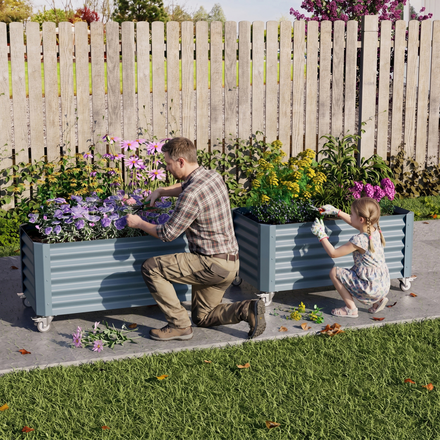 Premium Outdoor Raised Garden Bed Planter Box for Flowers and Herbs – Heavy Duty Metal Planter with Wheeled Base, Ideal for Patio, Balcony & Urban Gardening