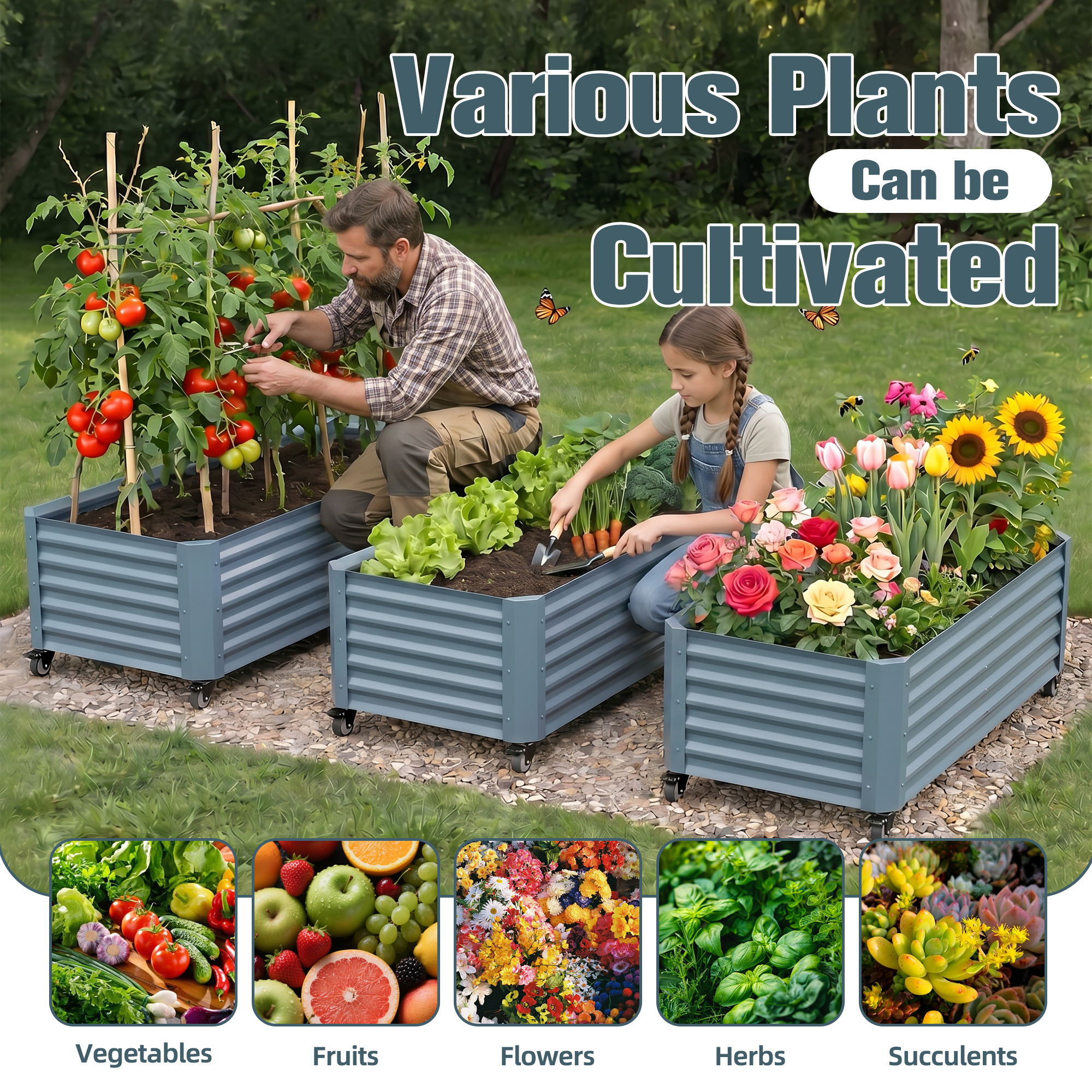 Premium Outdoor Raised Garden Bed Planter Box for Flowers and Herbs – Heavy Duty Metal Planter with Wheeled Base, Ideal for Patio, Balcony & Urban Gardening