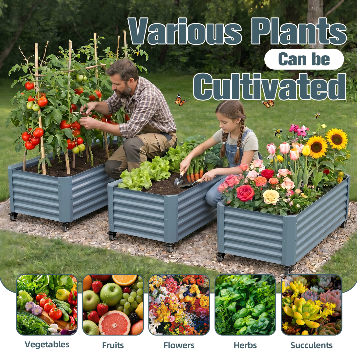 Premium Outdoor Raised Garden Bed Planter Box for Flowers and Herbs – Heavy Duty Metal Planter with Wheeled Base, Ideal for Patio, Balcony & Urban Gardening