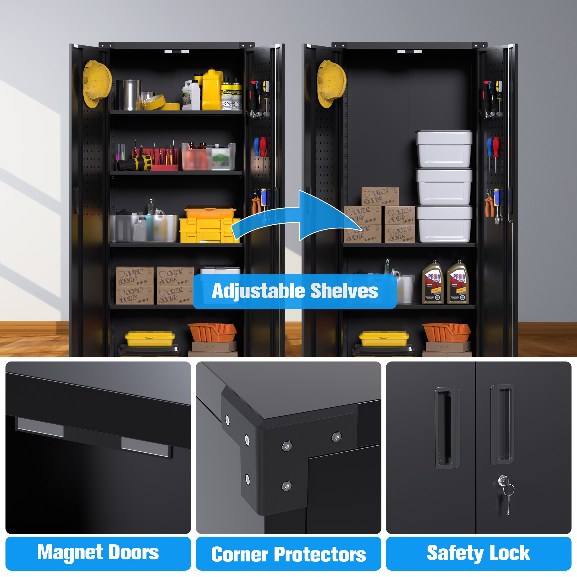Steel Garage Cabinet Roiling Metal Lockable Storage Cabinet