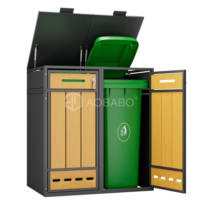 Heavy Duty Metal Trash Can Cabinet Outdoor Waterproof Trash Bin Cabinet for Garden Patio Garbage Bin Storage