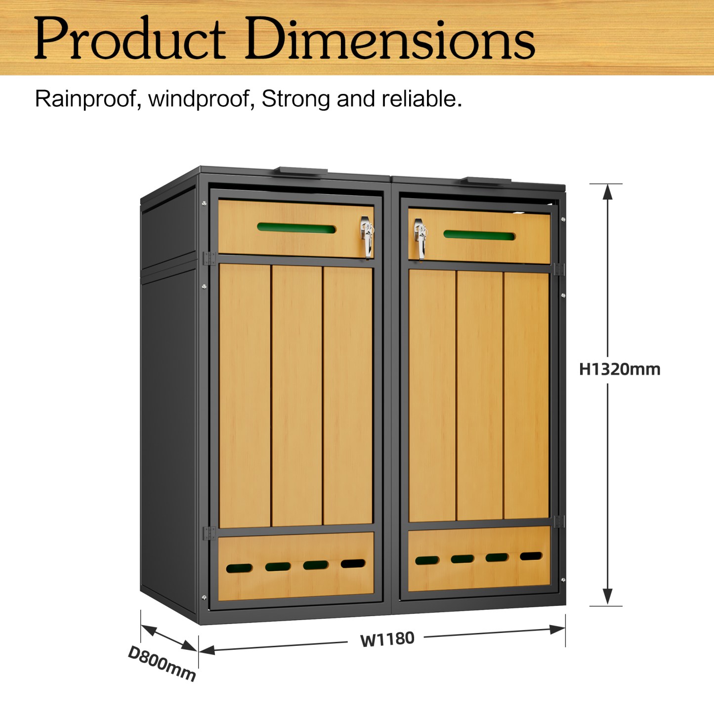 Heavy Duty Metal Trash Can Cabinet Outdoor Waterproof Trash Bin Cabinet for Garden Patio Garbage Bin Storage