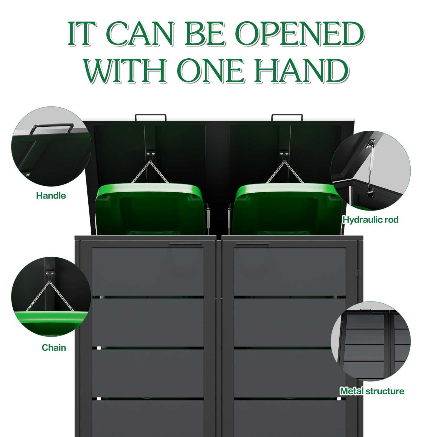 Heavy Duty Metal Trash Can Cabinet Outdoor Waterproof Trash Bin Cabinet