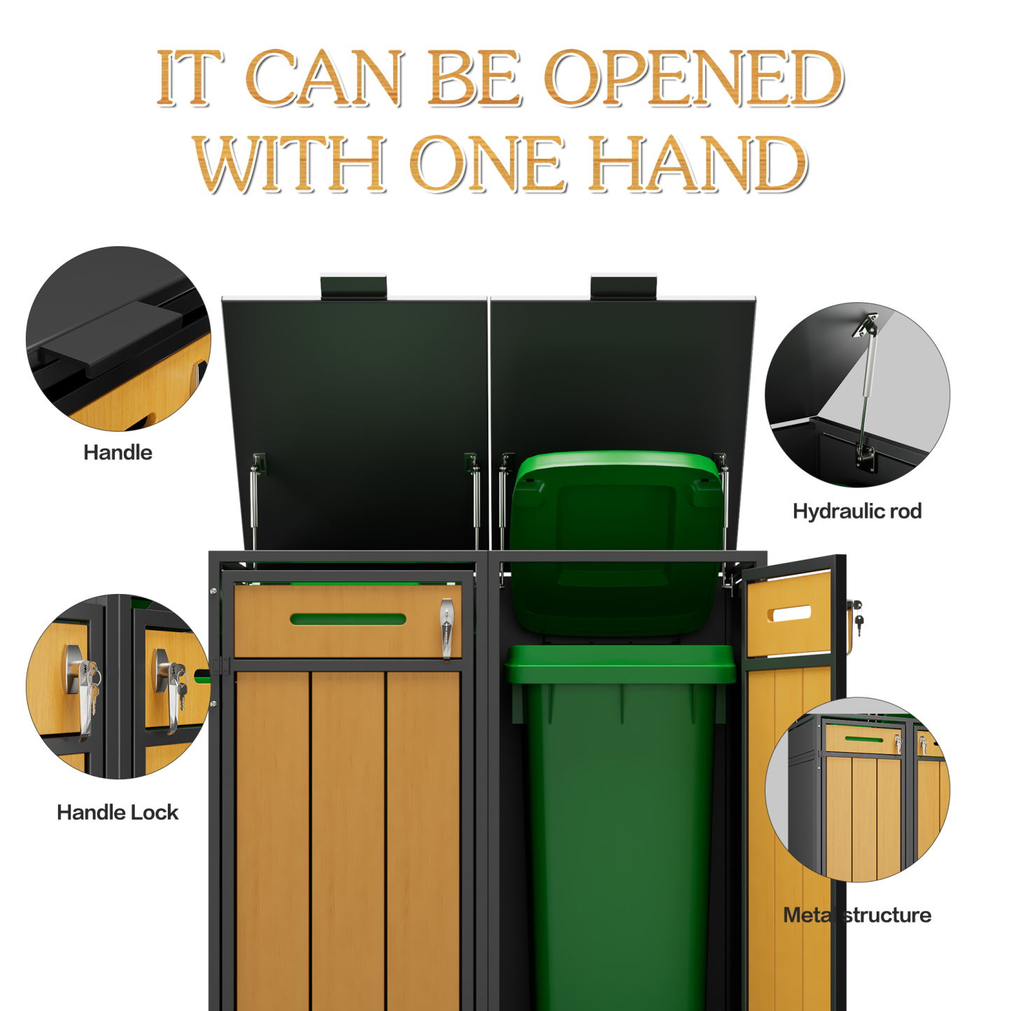 Heavy Duty Metal Trash Can Cabinet Outdoor Waterproof Trash Bin Cabinet for Garden Patio Garbage Bin Storage
