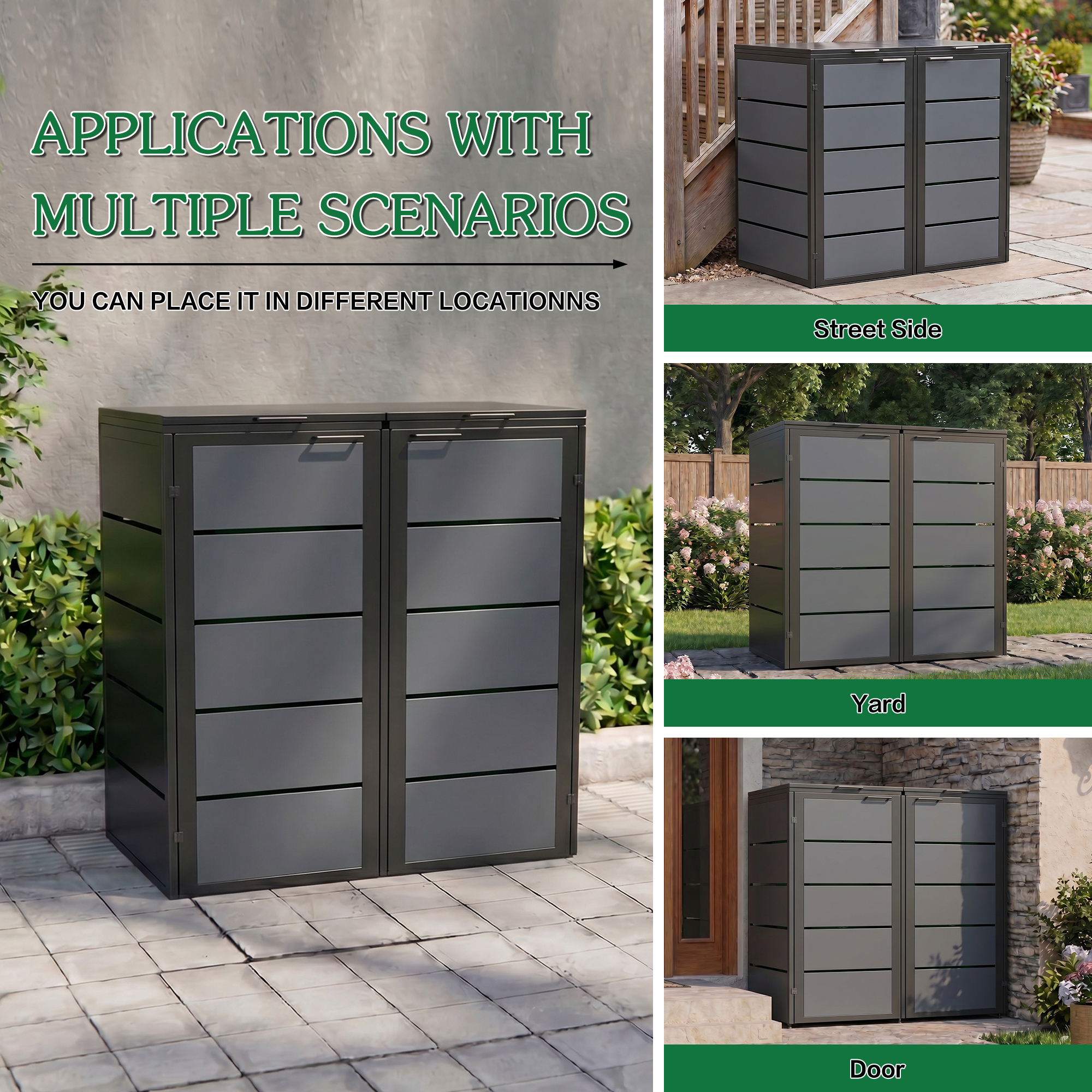Heavy Duty Metal Trash Can Cabinet Outdoor Waterproof Trash Bin Cabinet
