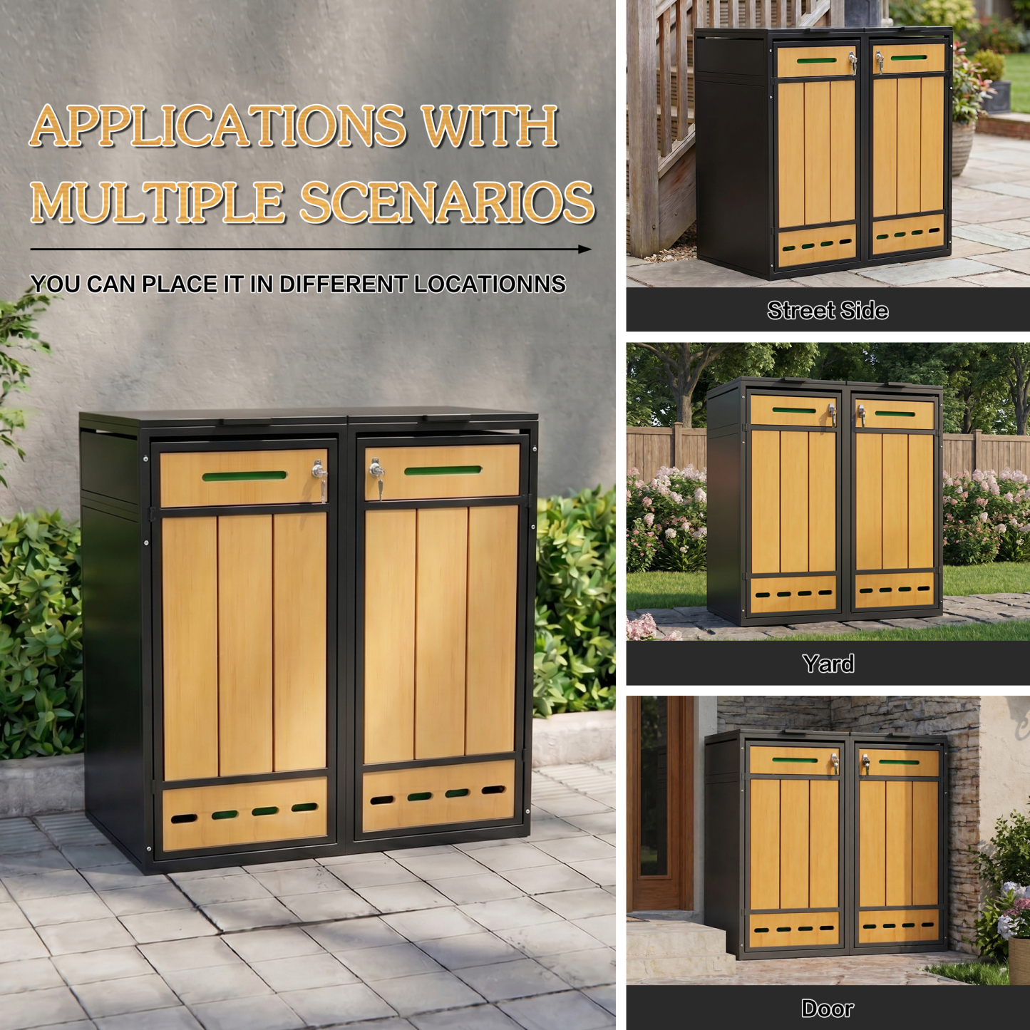 Heavy Duty Metal Trash Can Cabinet Outdoor Waterproof Trash Bin Cabinet for Garden Patio Garbage Bin Storage