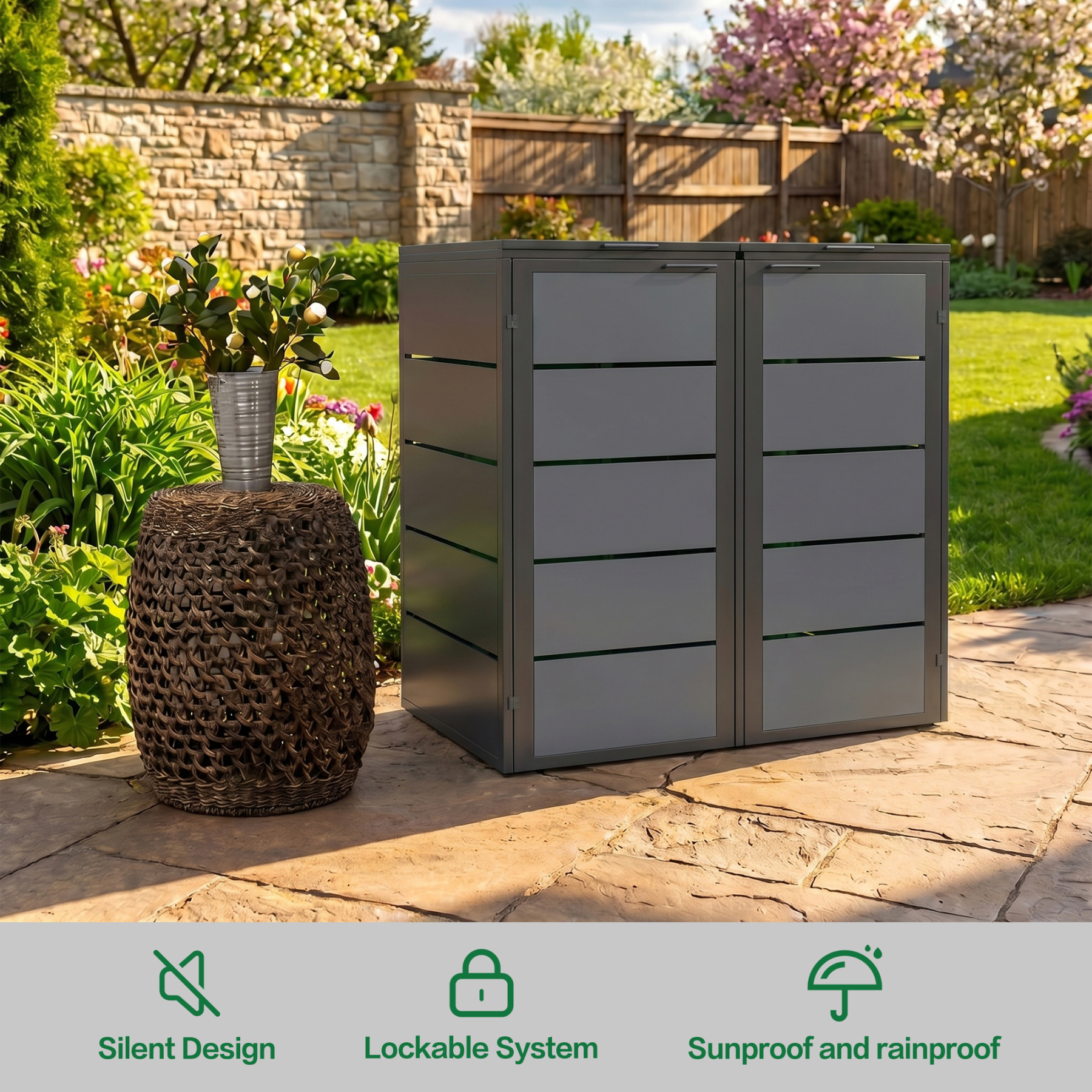 Heavy Duty Metal Trash Can Cabinet Outdoor Waterproof Trash Bin Cabinet