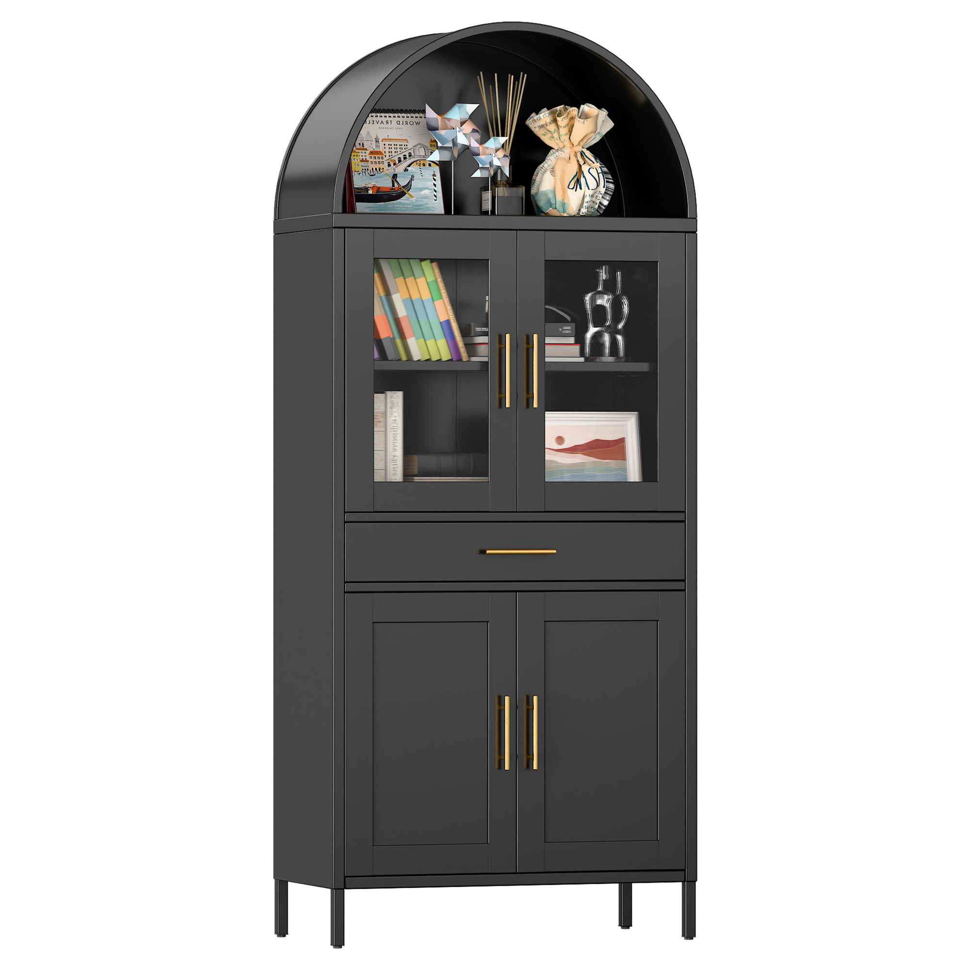 High Arch Storage Cabinet Display Cabinet with Glass Doors