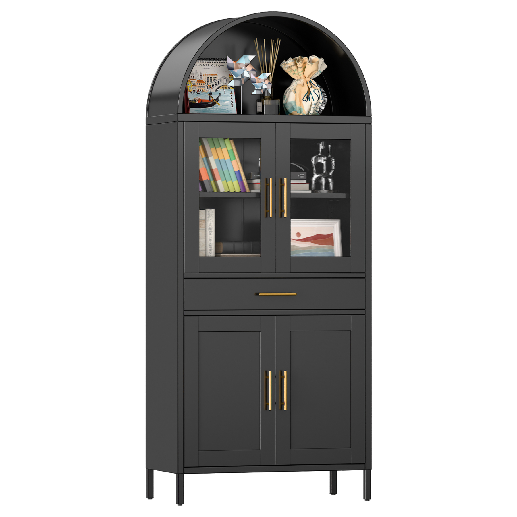 High Arch Storage Cabinet Display Cabinet with Glass Doors