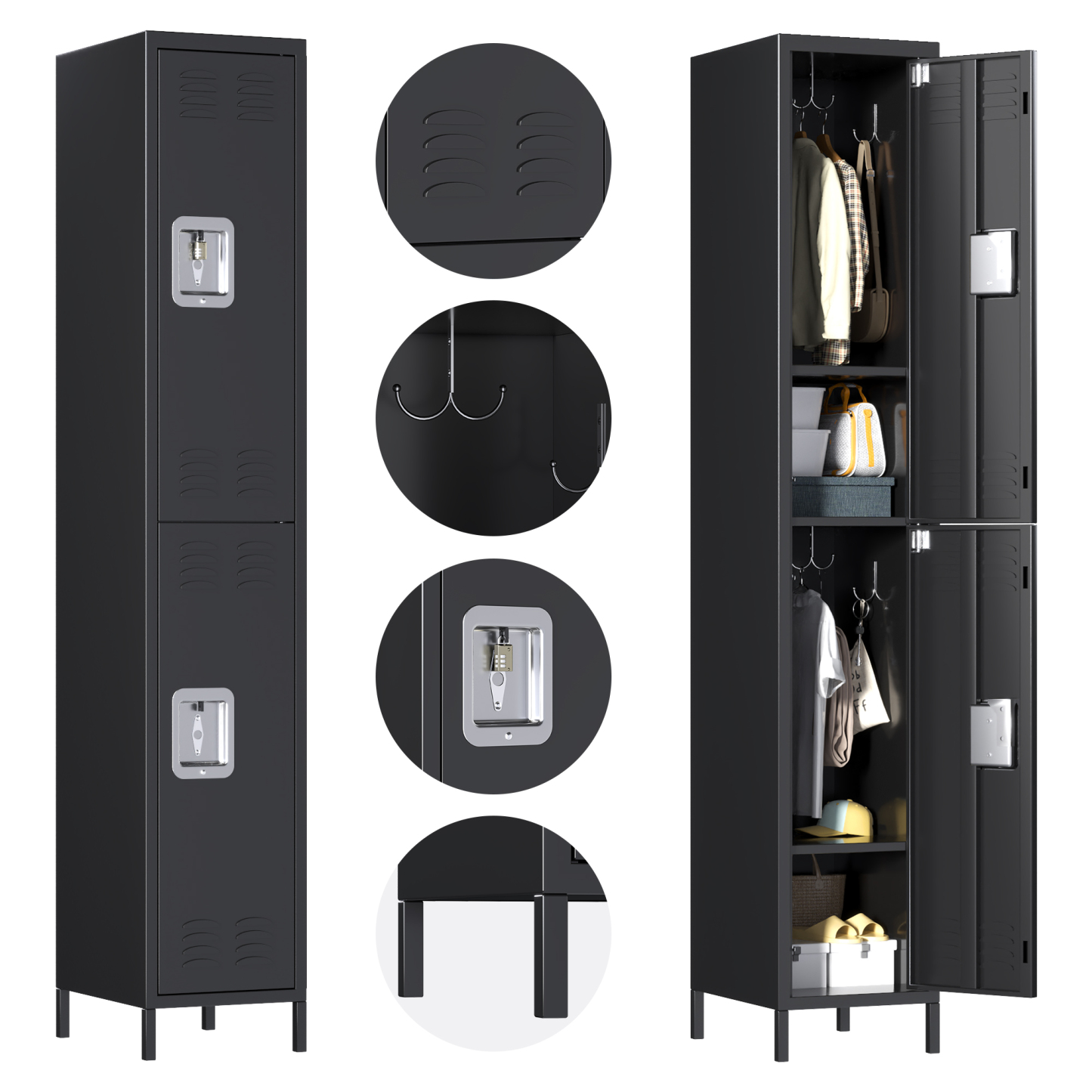 Metal 2 Door Gym Office Storage Wardrobe Steel Locker Garage Lockers Iron Locker