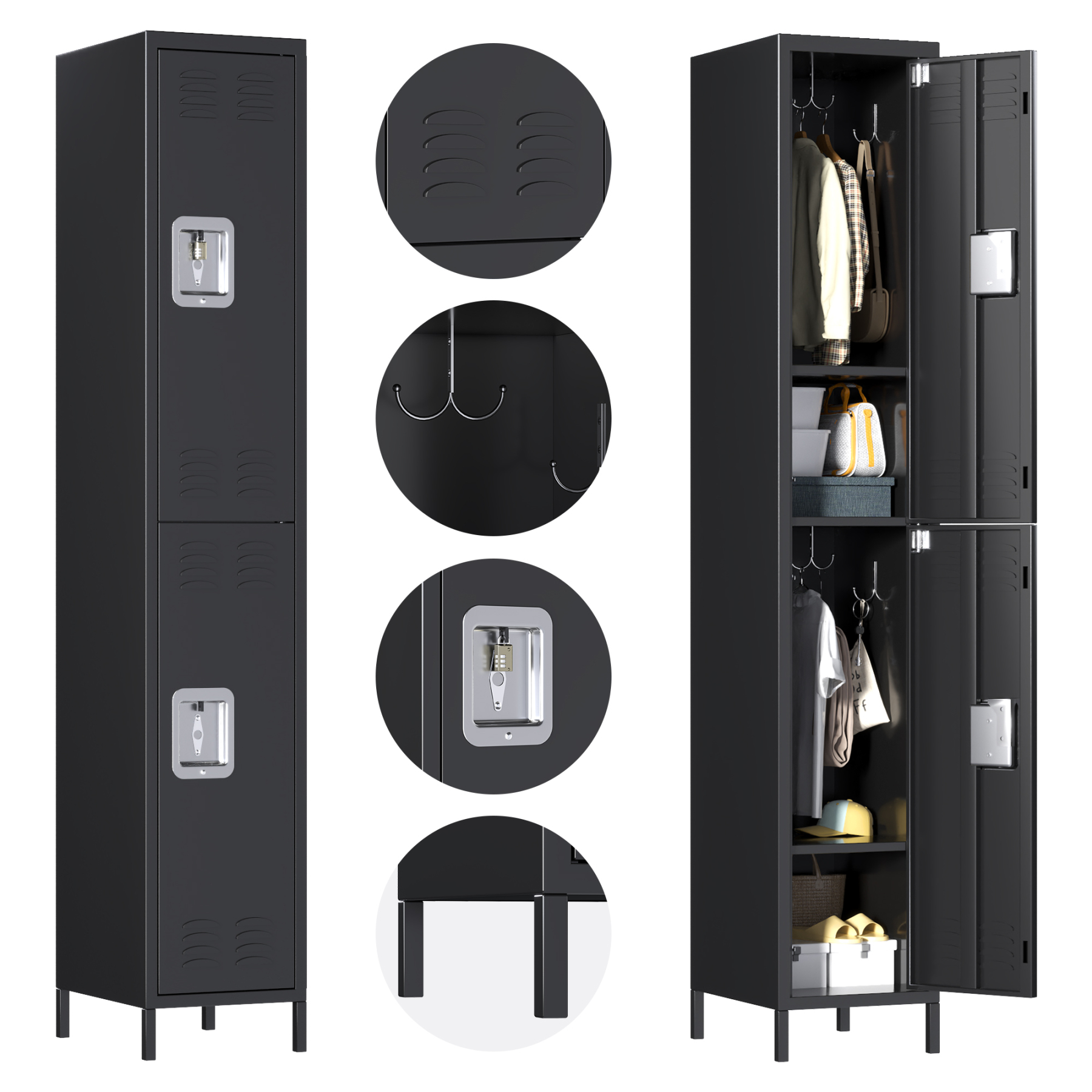 Metal 2 Door Gym Office Storage Wardrobe Steel Locker Garage Lockers Iron Locker