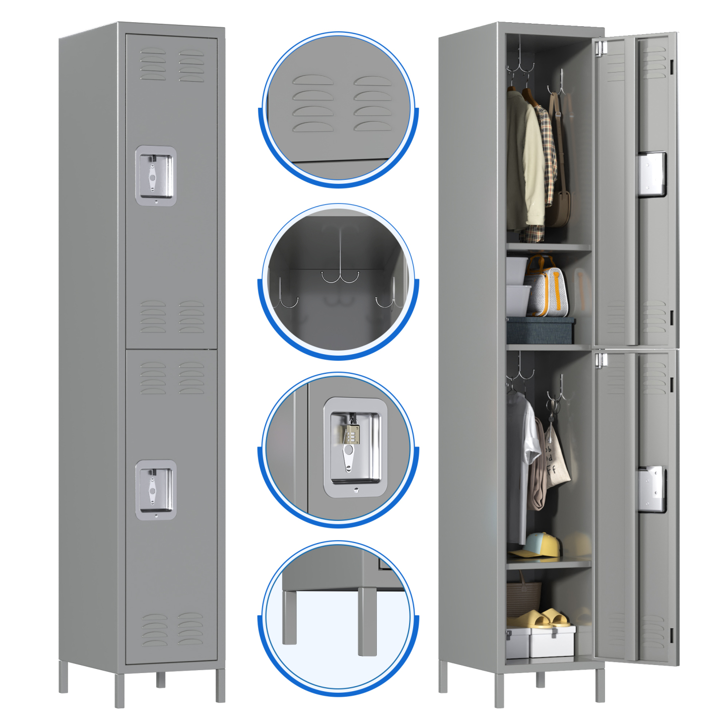 Metal 2 Door Gym Office Storage Wardrobe Steel Locker Garage Lockers Iron Locker