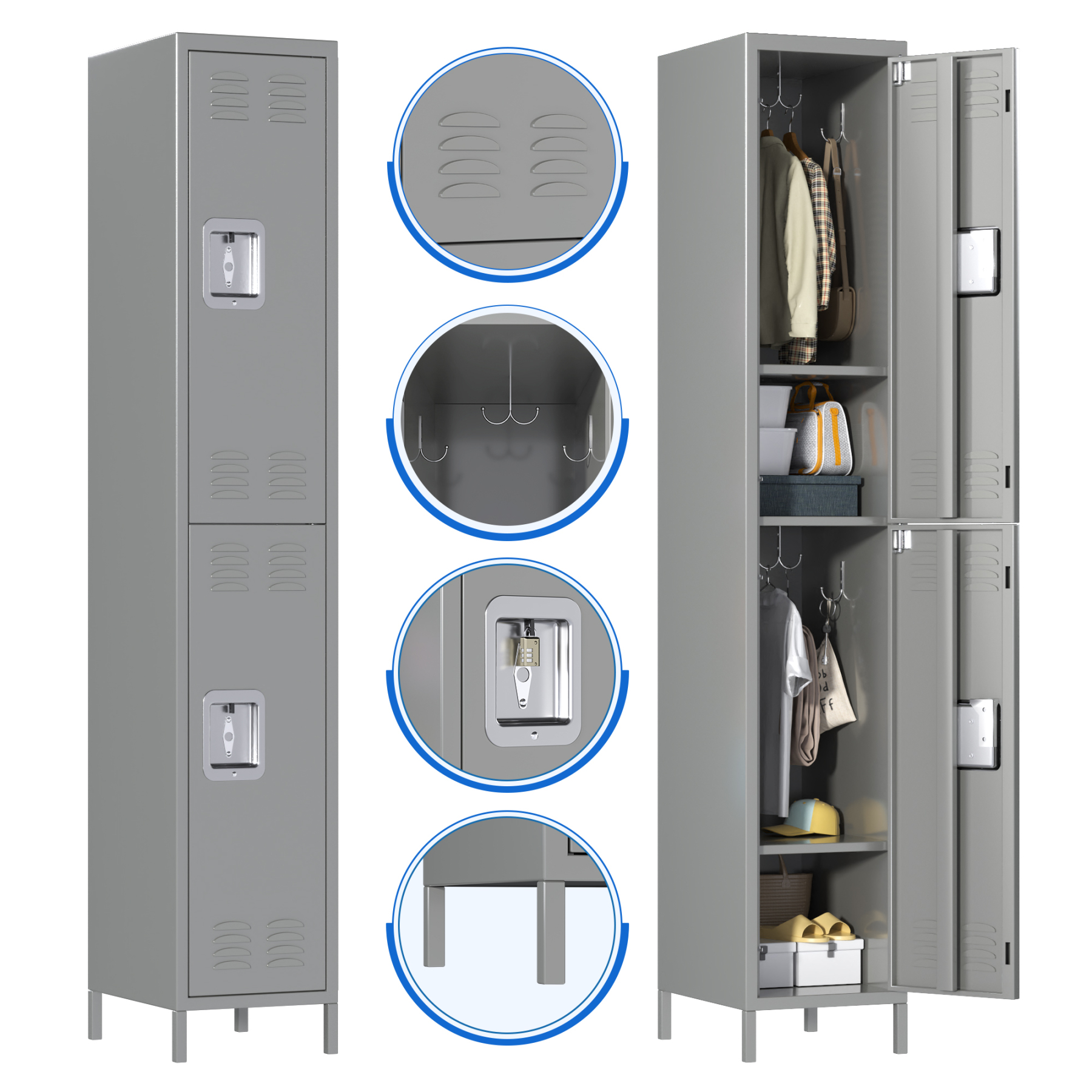 Metal 2 Door Gym Office Storage Wardrobe Steel Locker Garage Lockers Iron Locker