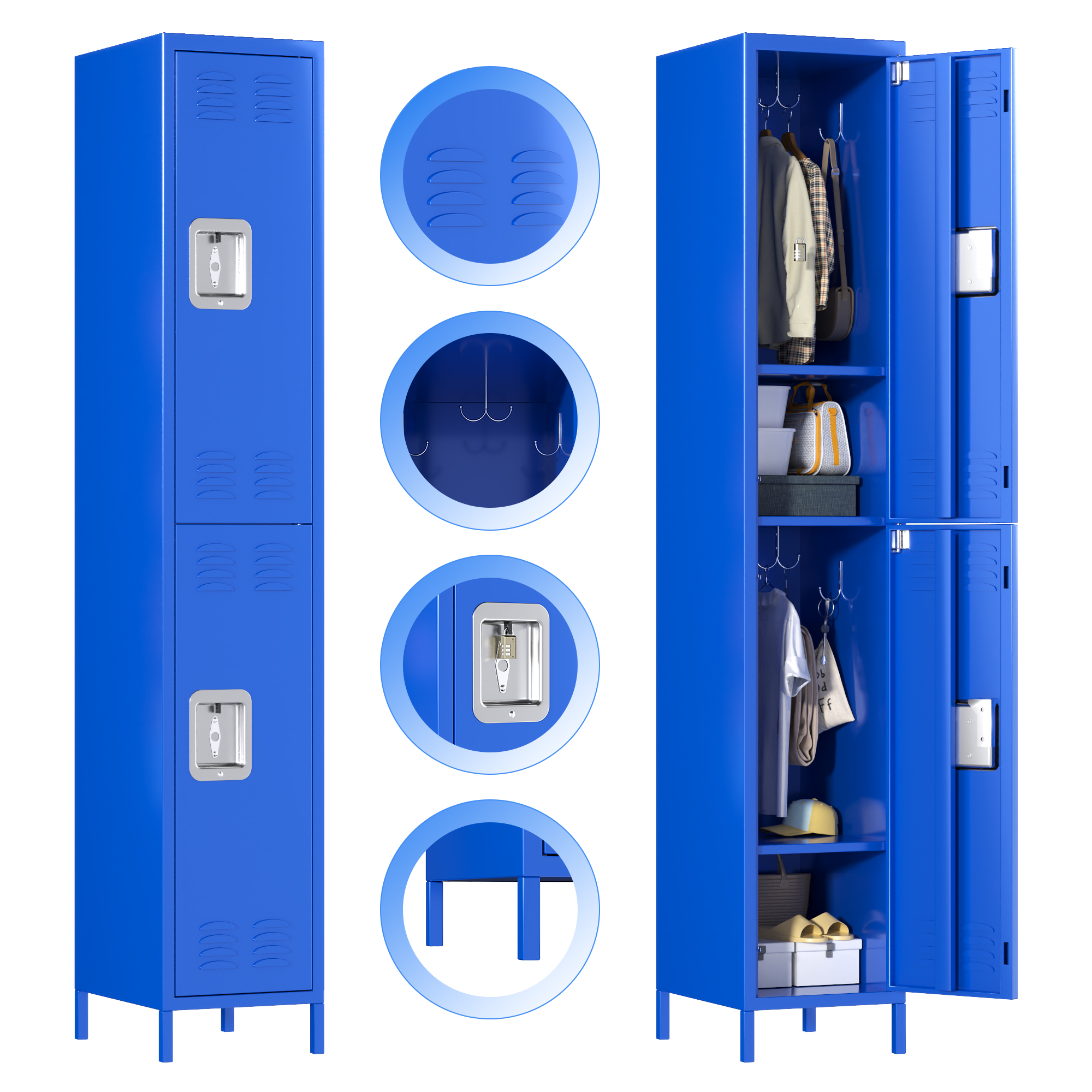 Metal 2 Door Gym Office Storage Wardrobe Steel Locker Garage Lockers Iron Locker