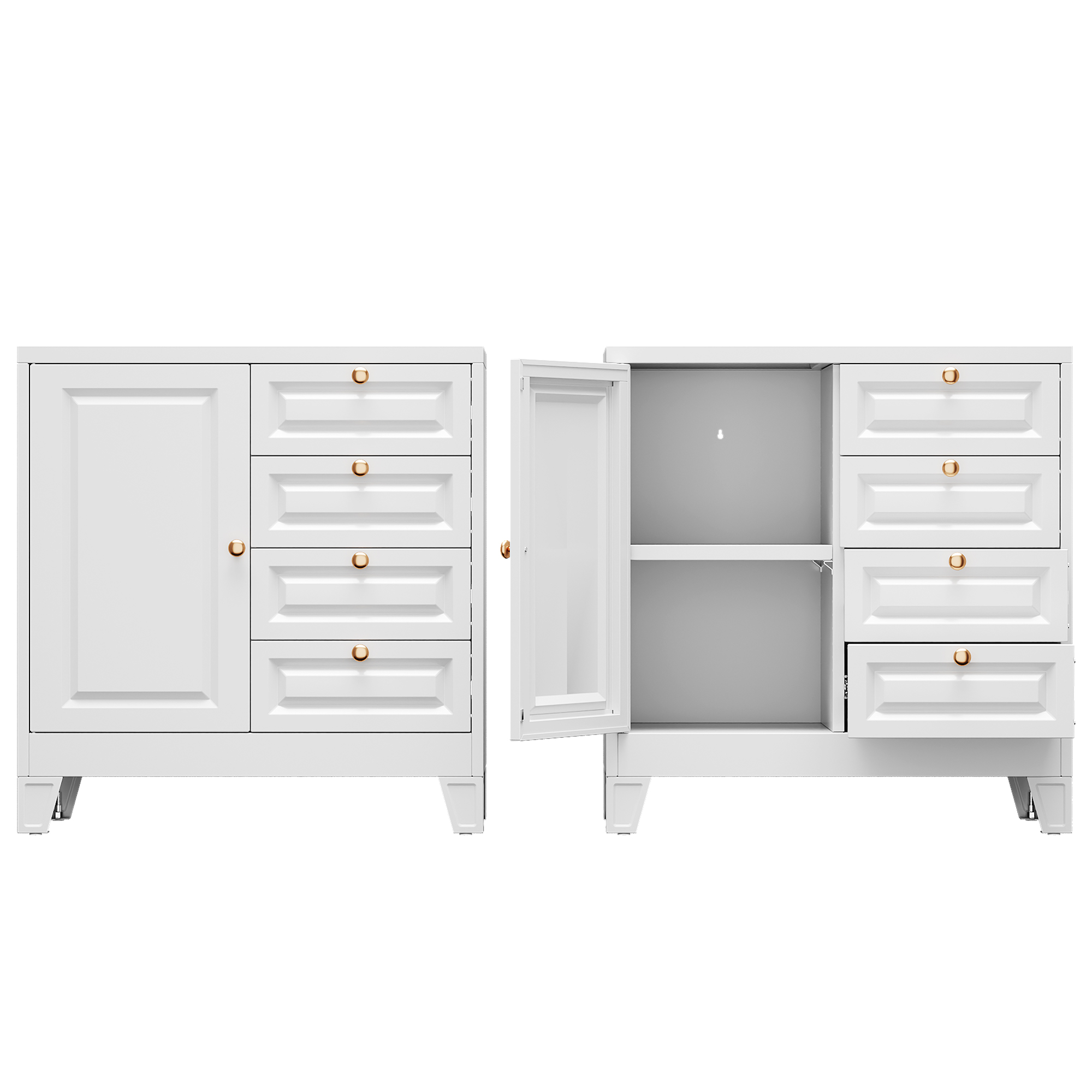 White Steel Bathroom Storage Cabinet with 4 Drawers and Single Door