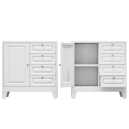 White Steel Bathroom Storage Cabinet with 4 Drawers and Single Door