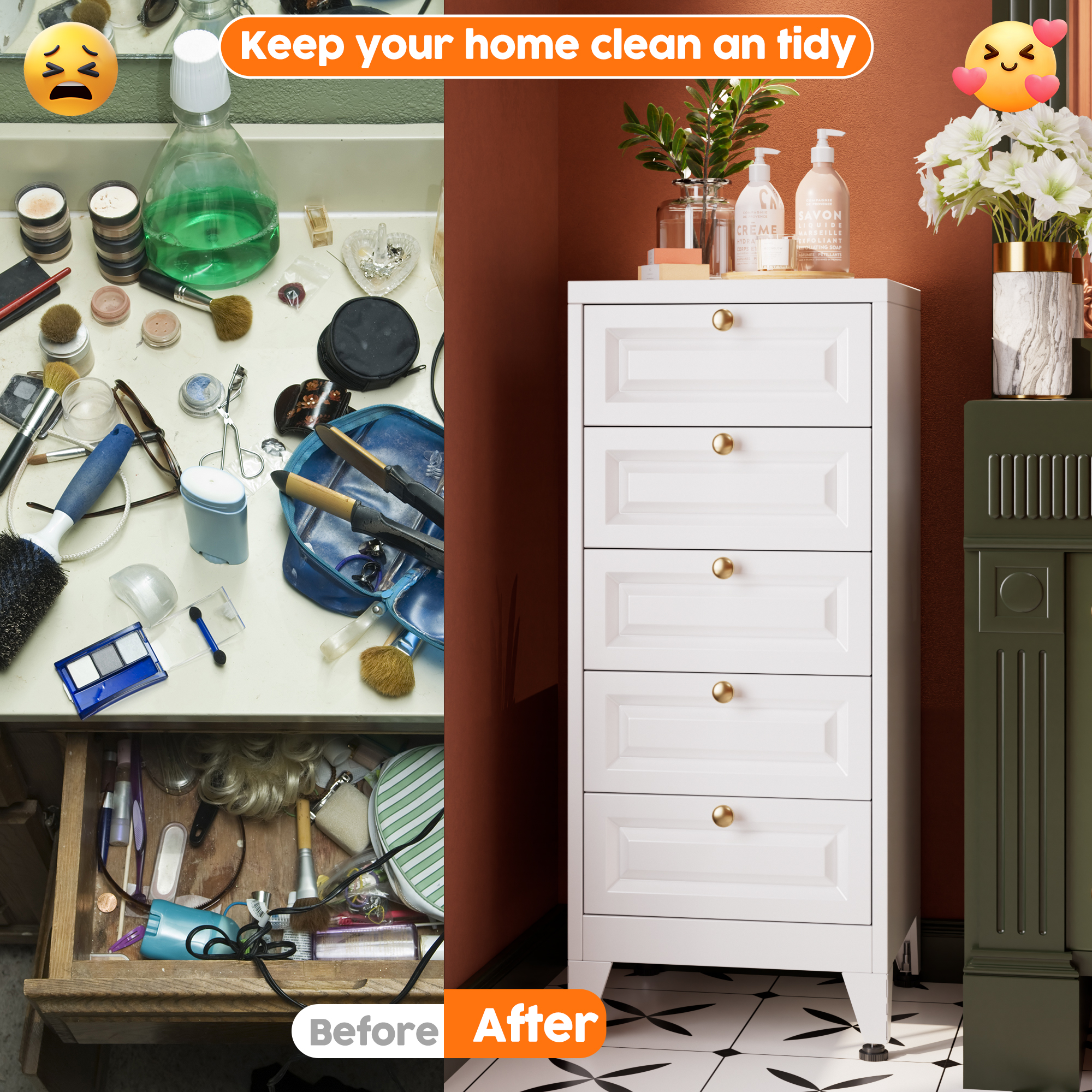 Metal Sideboard Metal Storage Cabinet Steel 5 Drawer Dresser Metal Home Furniture