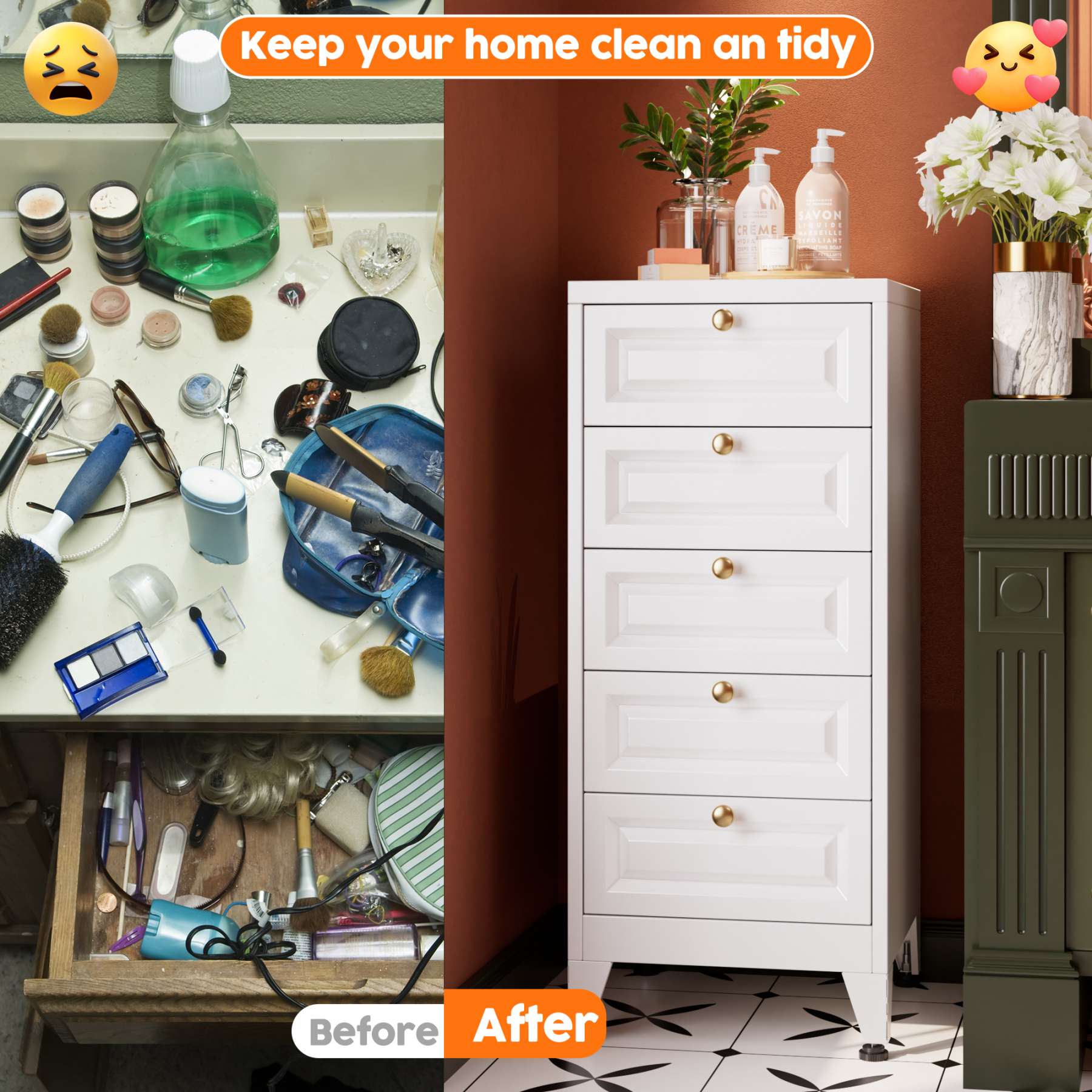 Metal Sideboard Metal Storage Cabinet Steel 5 Drawer Dresser Metal Home Furniture