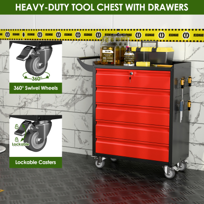 5-Drawer Rolling Tool Cart Metal Workshop Cabinet Iron Tool Cabinet