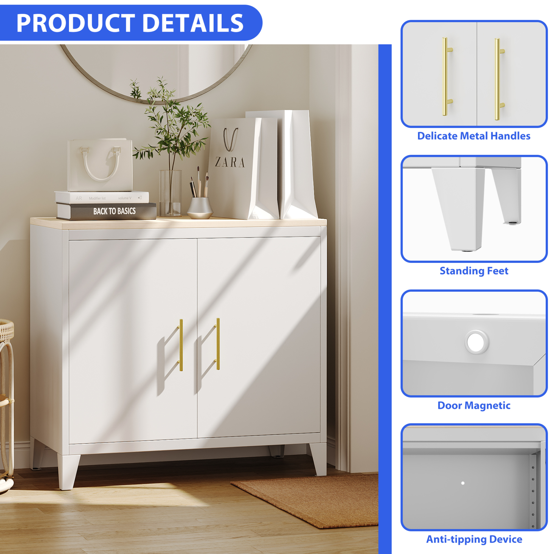 Metal Storage Cabinet Sideboard with 2 Adjustable Shelves