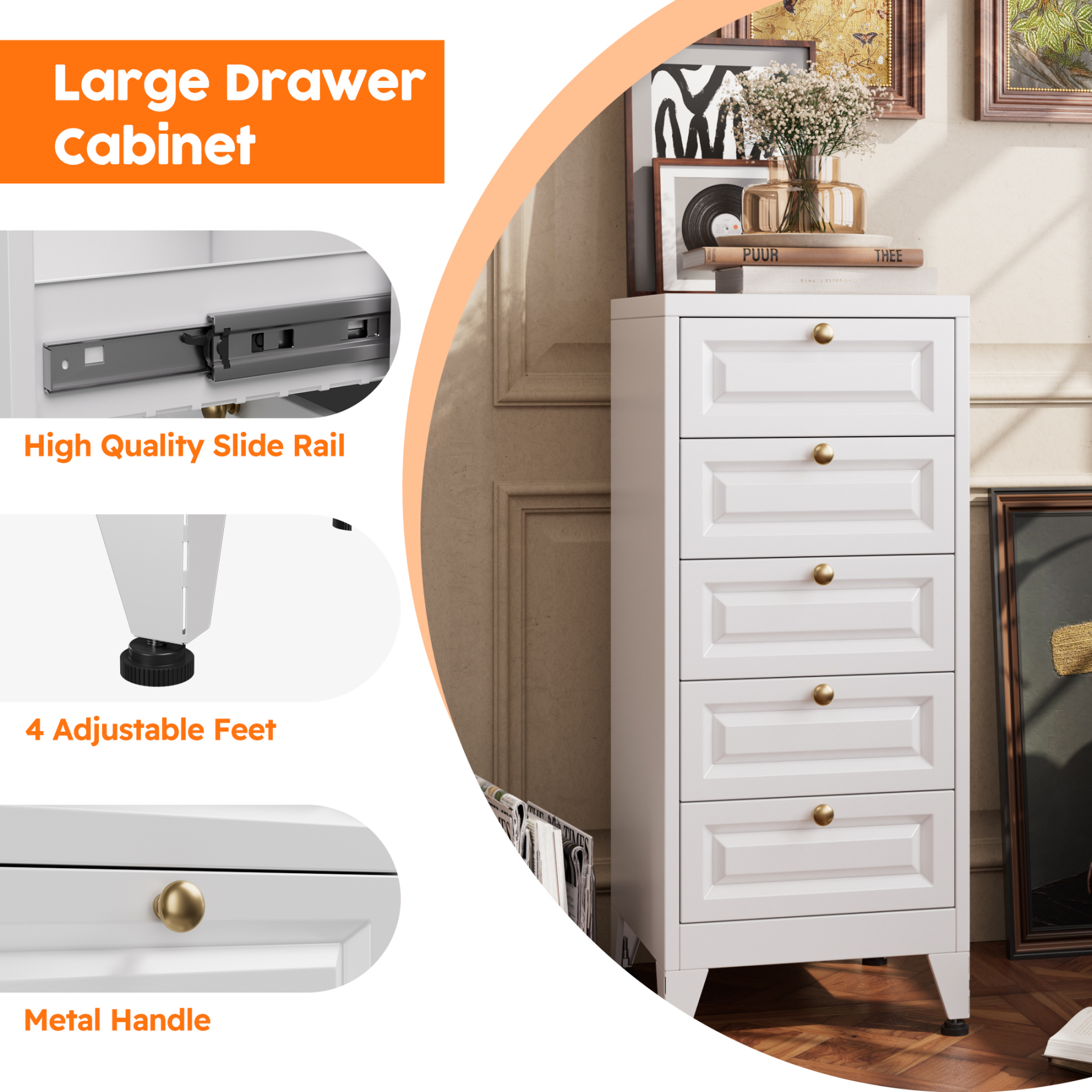 Metal Sideboard Metal Storage Cabinet Steel 5 Drawer Dresser Metal Home Furniture