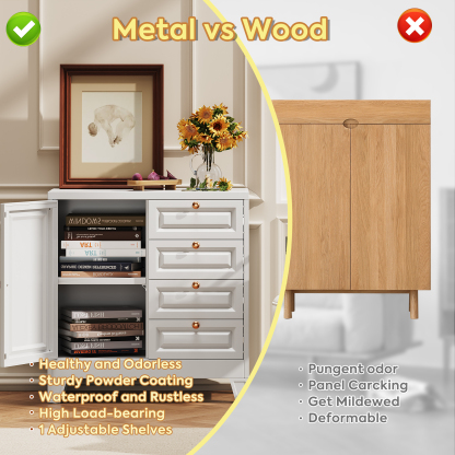 White Steel Bathroom Storage Cabinet with 4 Drawers and Single Door